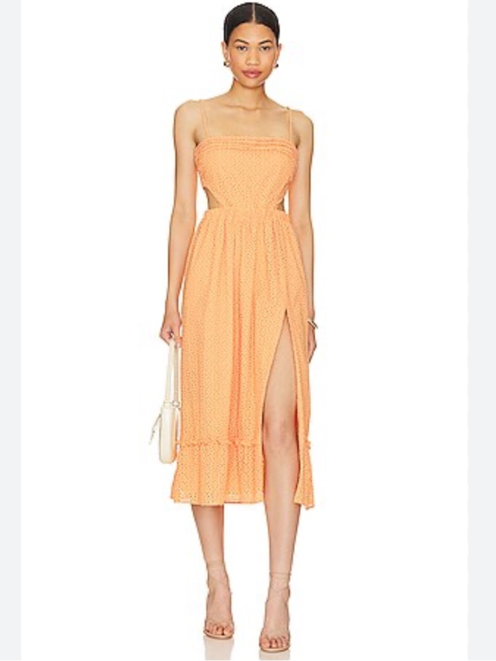 Camila Coelho Revolve Lacy Midi eyelet Dress in Peach Sz XS